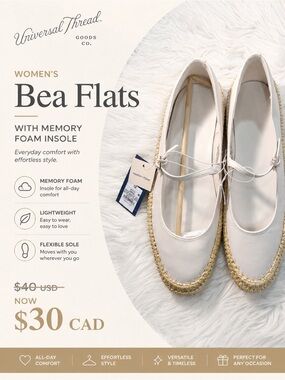 Women’s Bea Flats with Memory Foam Insole - Universal Thread™ 12 Cream